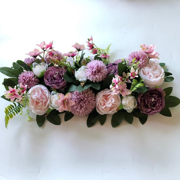 Purple, Pink & Ivory Foliage Floral Runner - Starlight Flower Walls