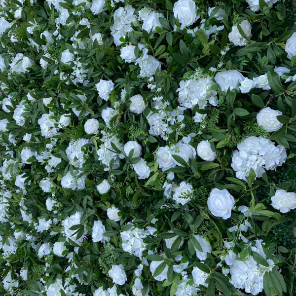 Green Foliage Flower Wall with Whites & Wisteria - Starlight Flower Walls